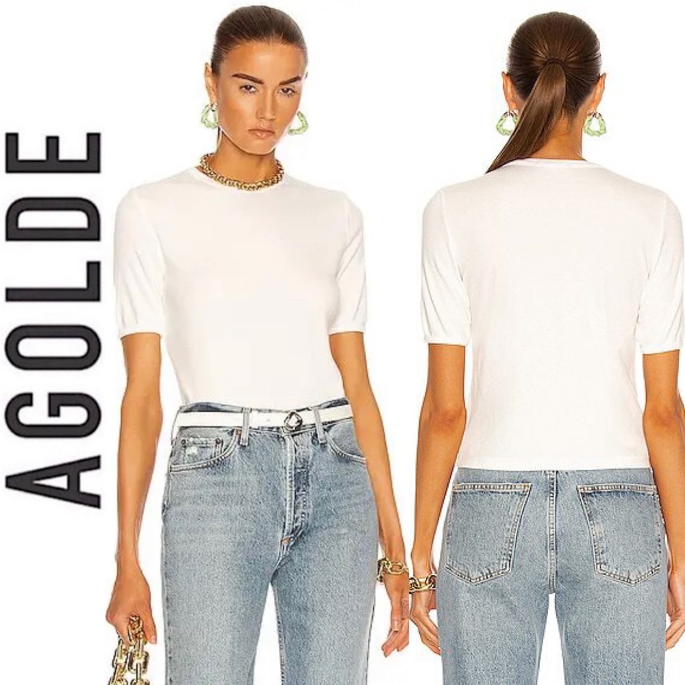 AGOLDE Relaxed Rib Tee In White Crop Crew Neck Basic Minimalist A7084-1096 XS - Picture 4 of 11